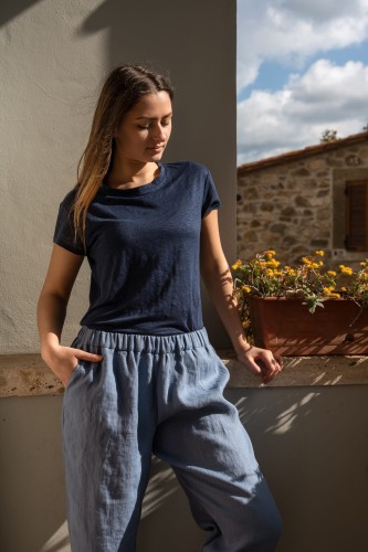 T-shirt Kate dekolt U dzianina lniana