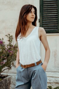 Top Marie dekolt V 100% dzianina lniana